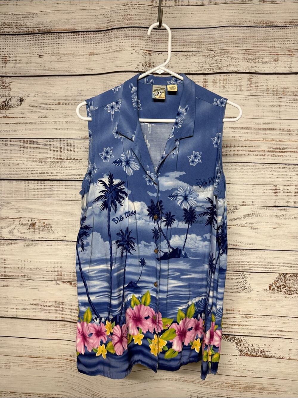Vintage 90s Big Dog Floral Hawaiian Sleeveless Top XL